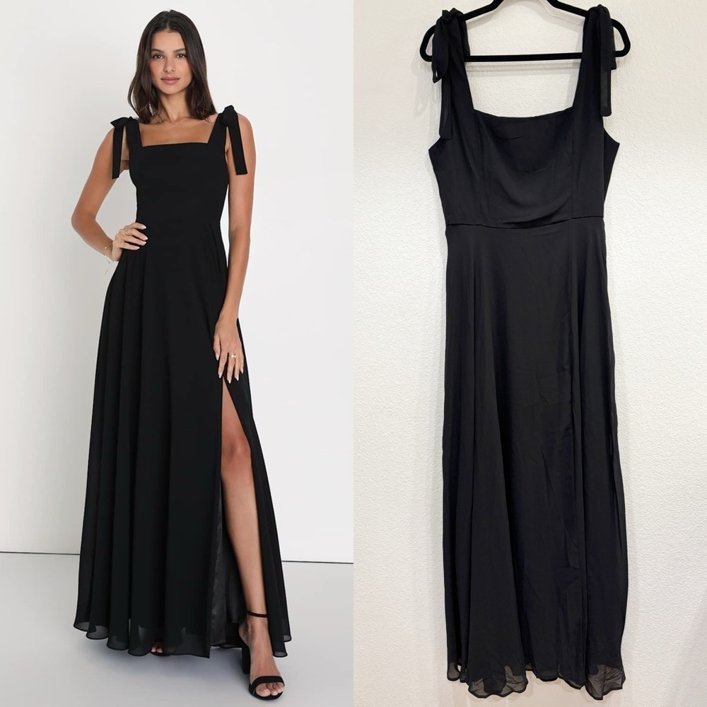 NWOT Lulus Love Me Forever Black Tie-Strap Square Neck Maxi Dress - Picture 1 of 9